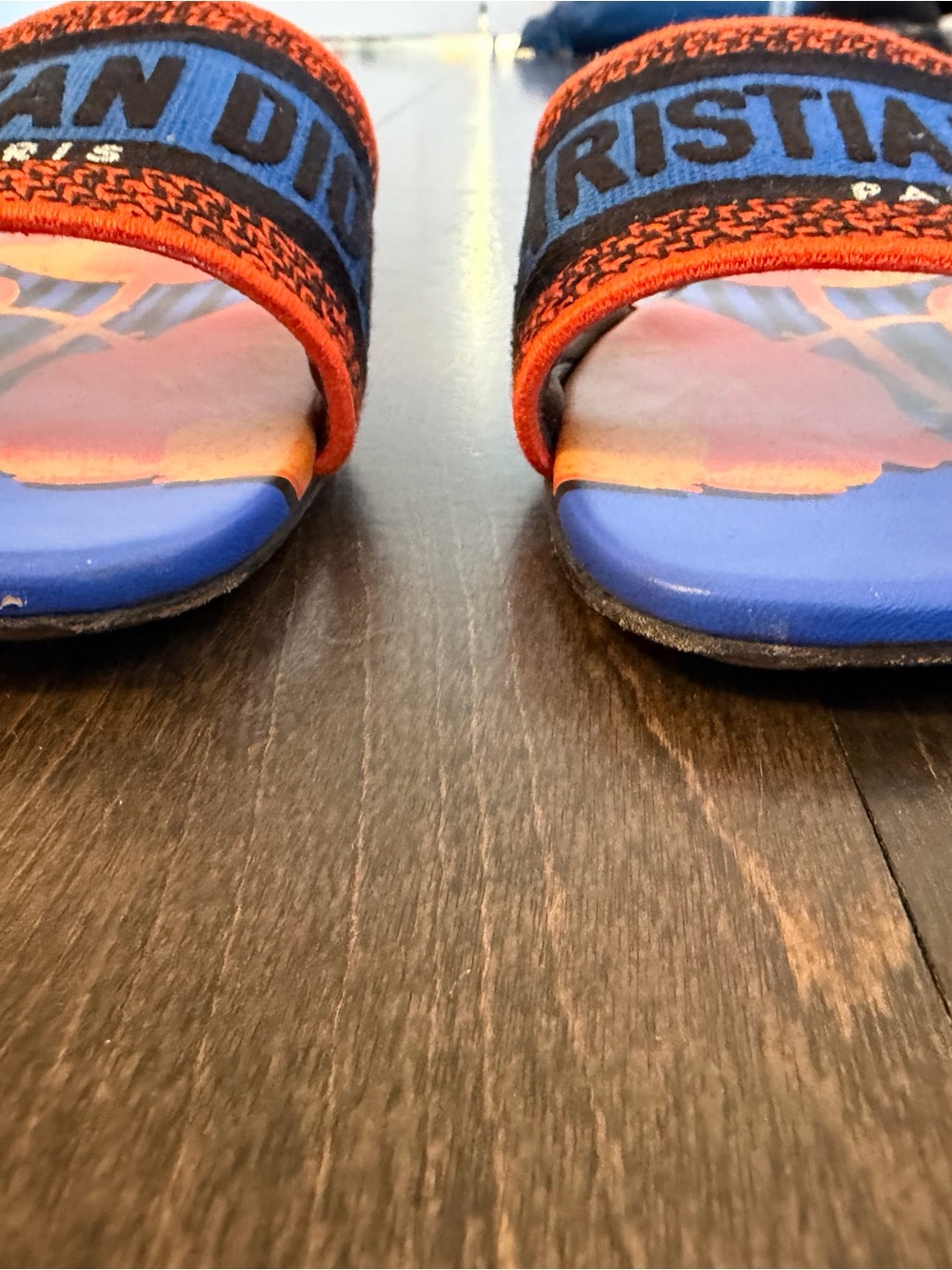 Dior Blue and Orange Logo Slide Sandals - Picture 2 of 7